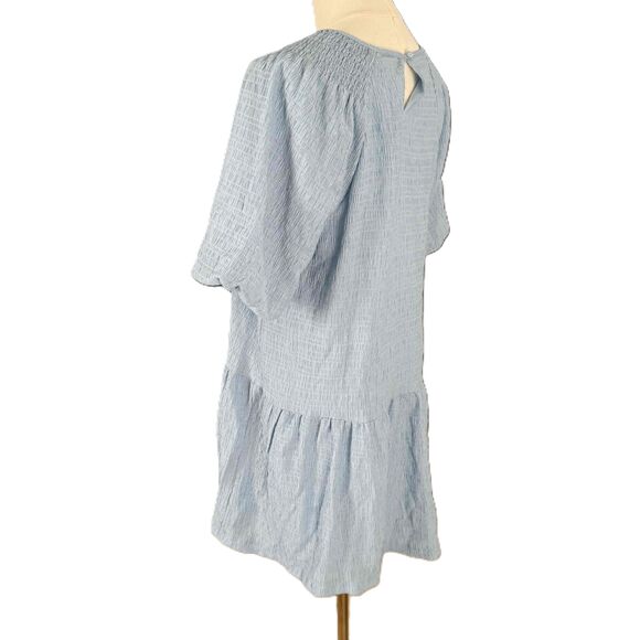 NWT Steve Madden Blue Short Sleeve Gathered Neckline Tiered Skirt Abrah Dress M - Picture 3 of 15